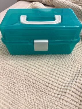 Teal Plastic Storage Box with Handle